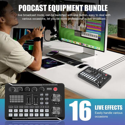 Live Sound Card with DJ Mixer Effects & Voice Changer, Multi-Application Podcast Production Studio Equipment, Sound Card for Streaming Podcasting Gaming