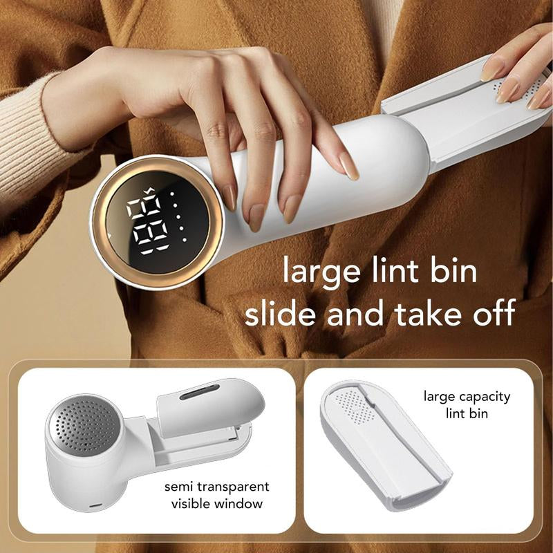 Fabric Shaver Electric Lint Remover for Clothes, Rechargeable Portable Sweater Defuzzer with 6-Leaf Blades, 5 Speeds, Smart Digital LED Display Pilling Trimmer for Clothes, Remove Clothes Fuzz, Furniture, Blanket, Couch