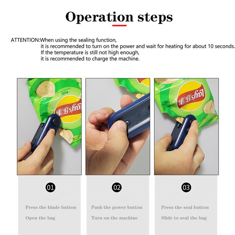 Mini Sealer Potato Chip Sealer, Small Household Plastic Sealer Snack Moisture-Proof Sealing Artifact, Portable USB Plastic Bag Sealer