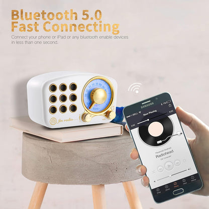 Retro Bluetooth Speaker FM Vintage Radio with Loud Volume, Strong Bass Enhancement, Bluetooth 5.0 Wireless Connection, TF Card & MP3 Player