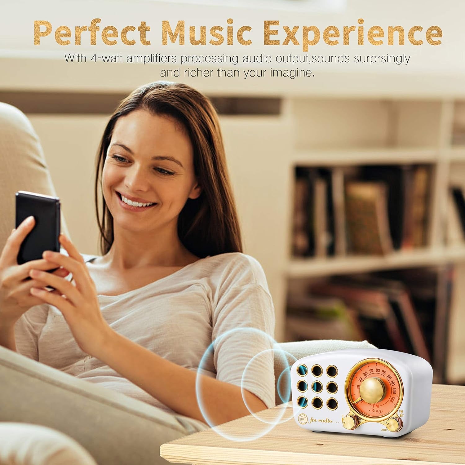 Retro Bluetooth Speaker FM Vintage Radio with Loud Volume, Strong Bass Enhancement, Bluetooth 5.0 Wireless Connection, TF Card & MP3 Player