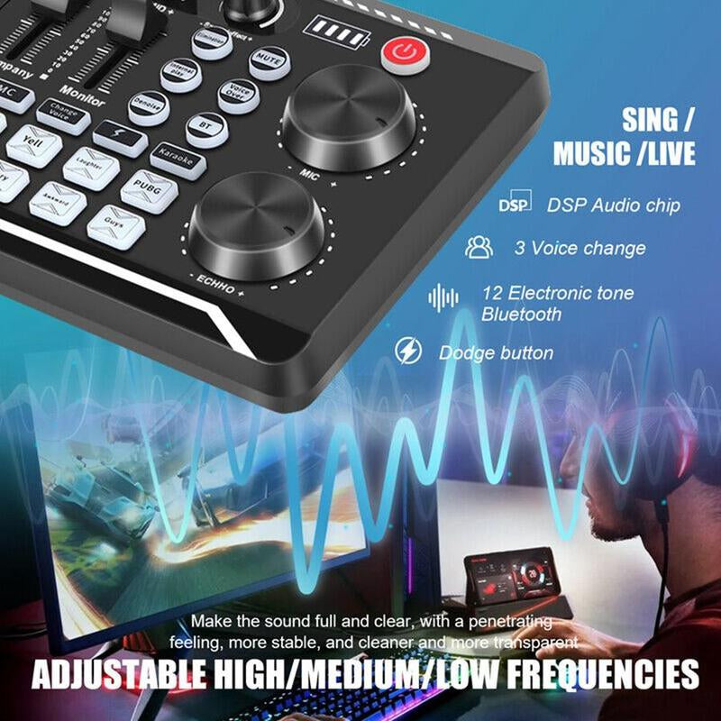 Live Sound Card with DJ Mixer Effects & Voice Changer, Multi-Application Podcast Production Studio Equipment, Sound Card for Streaming Podcasting Gaming