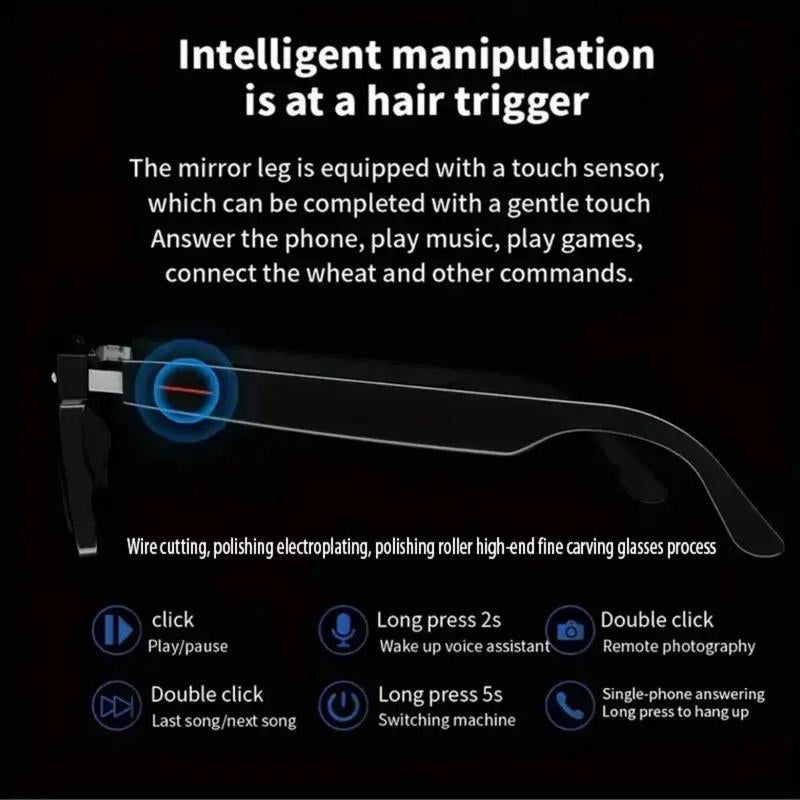 Anti-Blue Light Smart Glasses, Multifunctional Smart Glasses, Wireless Bluetooth-Compatible Smart Glasses for Sports, Music, Phone, Navigation, Voice, Glasses for Men & Women, Lightweight Touch-Controlled Smart Glasses