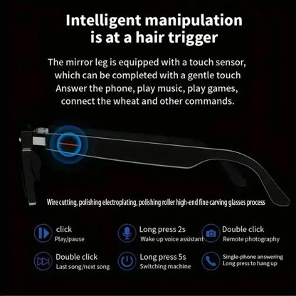 Anti-Blue Light Smart Glasses, Multifunctional Smart Glasses, Wireless Bluetooth-Compatible Smart Glasses for Sports, Music, Phone, Navigation, Voice, Glasses for Men & Women, Lightweight Touch-Controlled Smart Glasses