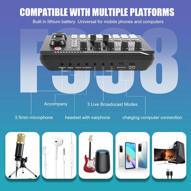 Live Sound Card with DJ Mixer Effects & Voice Changer, Multi-Application Podcast Production Studio Equipment, Sound Card for Streaming Podcasting Gaming