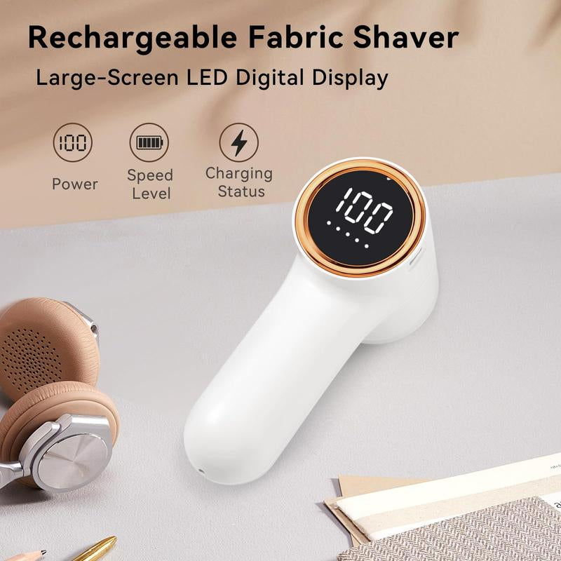 Fabric Shaver Electric Lint Remover for Clothes, Rechargeable Portable Sweater Defuzzer with 6-Leaf Blades, 5 Speeds, Smart Digital LED Display Pilling Trimmer for Clothes, Remove Clothes Fuzz, Furniture, Blanket, Couch