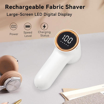 Fabric Shaver Electric Lint Remover for Clothes, Rechargeable Portable Sweater Defuzzer with 6-Leaf Blades, 5 Speeds, Smart Digital LED Display Pilling Trimmer for Clothes, Remove Clothes Fuzz, Furniture, Blanket, Couch