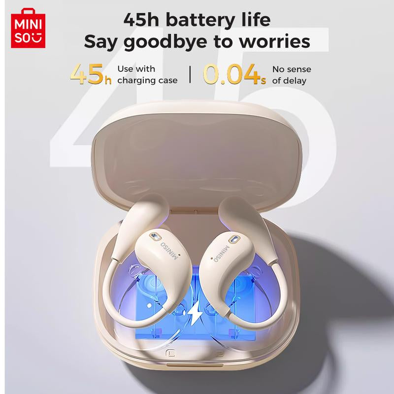 MINISO True Wireless Open Ear Earbuds Bluetooth 5.4, IPX5 Waterproof,48Hours Play Time,Ows Headphones Immersive Premium Sound Long Distance Connection Headset with Charging Case,Light-Weight Headphones Built-In Microphone