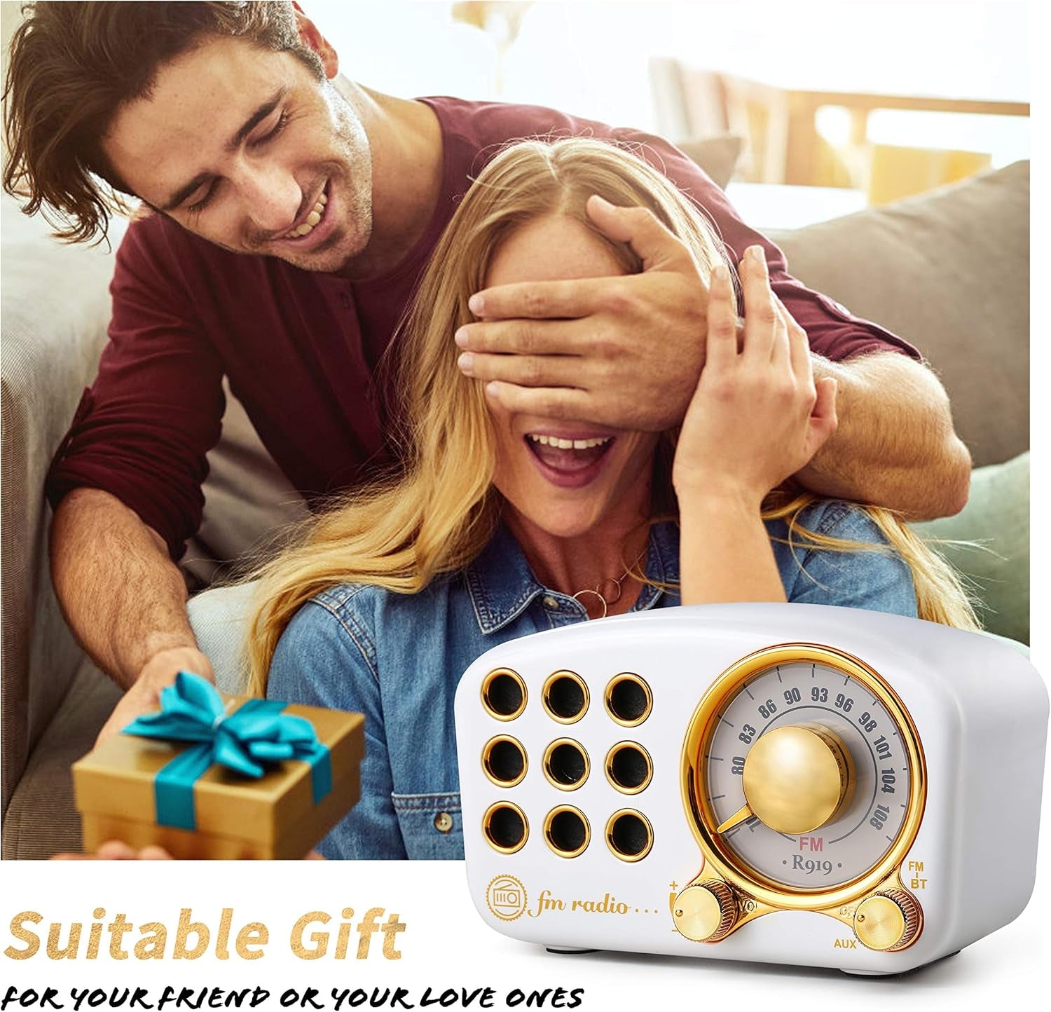 Retro Bluetooth Speaker FM Vintage Radio with Loud Volume, Strong Bass Enhancement, Bluetooth 5.0 Wireless Connection, TF Card & MP3 Player