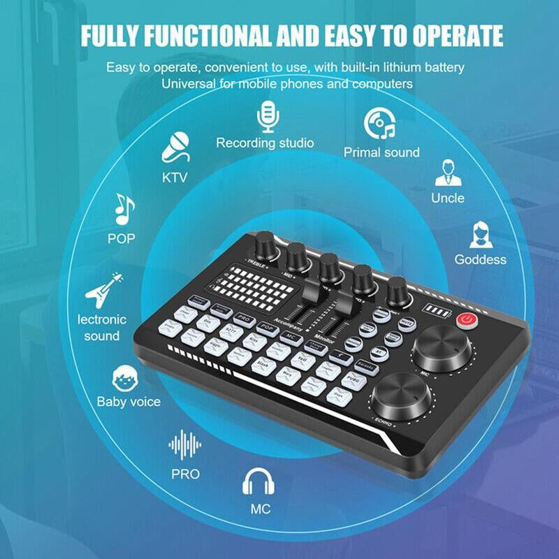 Live Sound Card with DJ Mixer Effects & Voice Changer, Multi-Application Podcast Production Studio Equipment, Sound Card for Streaming Podcasting Gaming