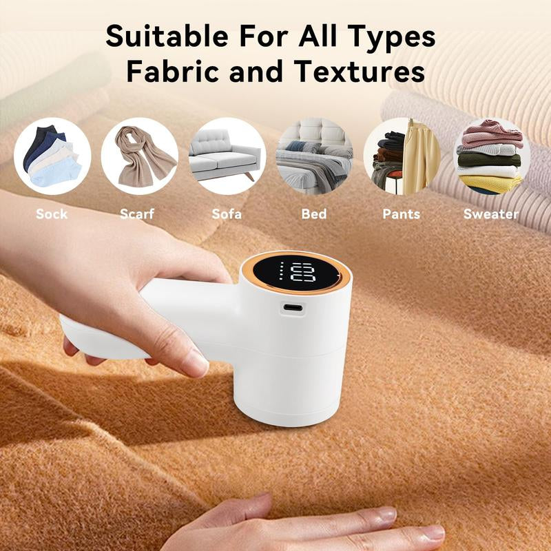 Fabric Shaver Electric Lint Remover for Clothes, Rechargeable Portable Sweater Defuzzer with 6-Leaf Blades, 5 Speeds, Smart Digital LED Display Pilling Trimmer for Clothes, Remove Clothes Fuzz, Furniture, Blanket, Couch