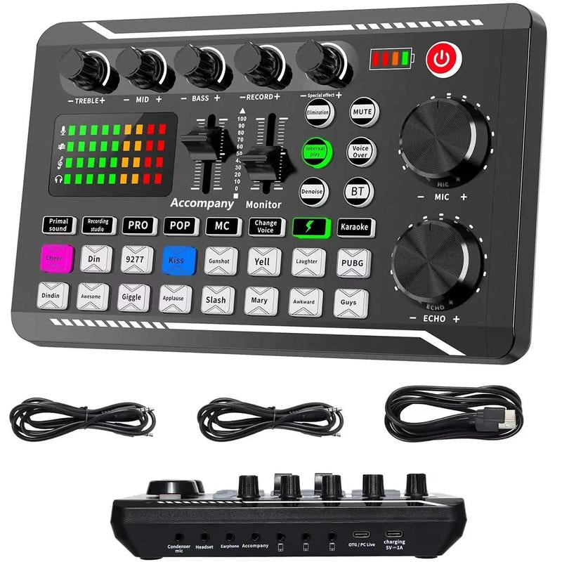 Live Sound Card with DJ Mixer Effects & Voice Changer, Multi-Application Podcast Production Studio Equipment, Sound Card for Streaming Podcasting Gaming